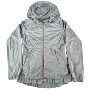 Lululemon Spring Fling‎ Silver Polka Dot Lightweight Down Puffer Jacket Ruffle S